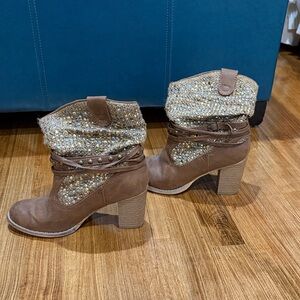 Brown Beaded Ankle Boots